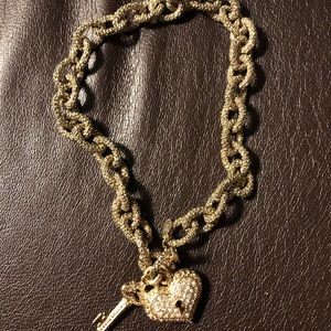 Traci Lynn Toggle Necklace Gold with Heart and Key pendants